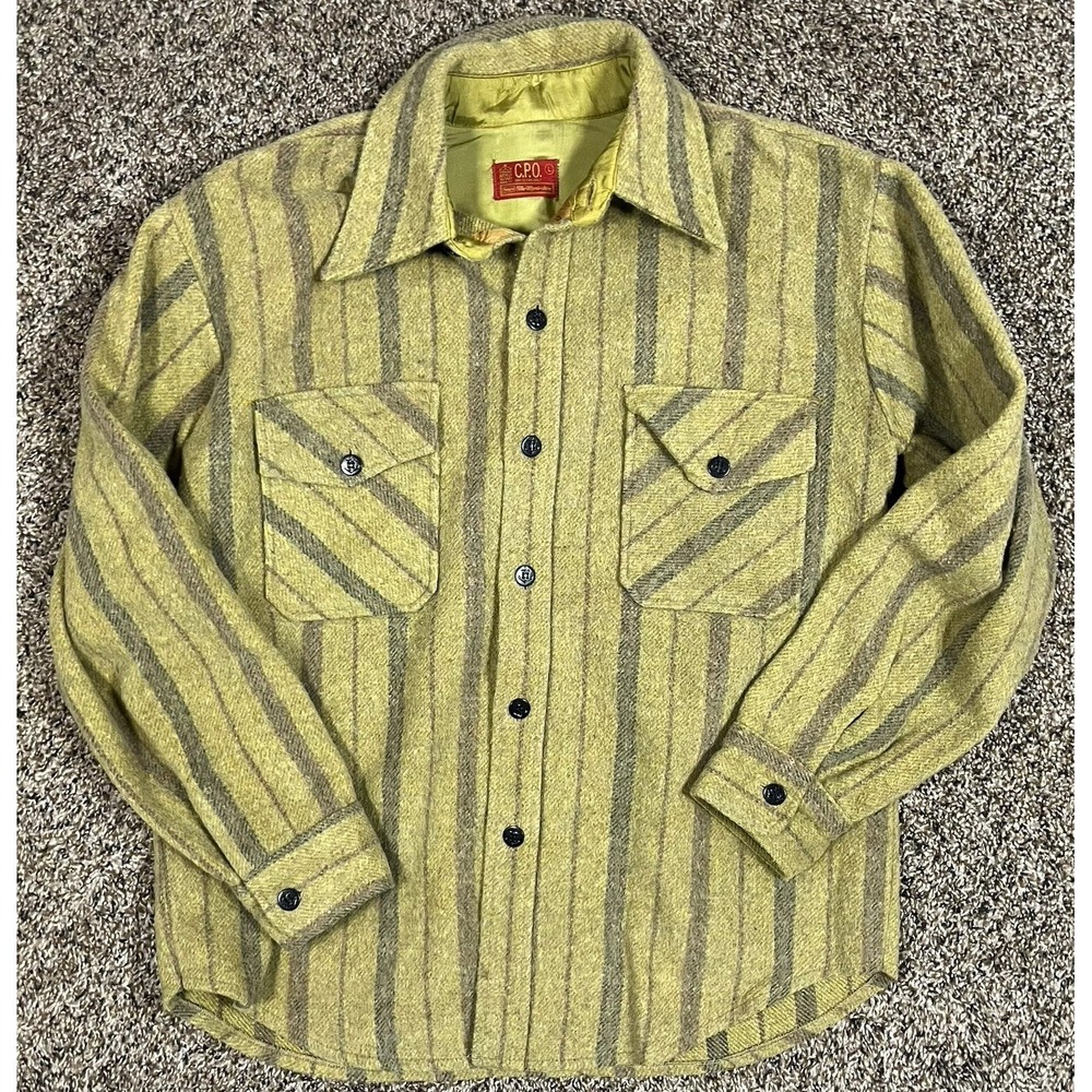 Vintage Kings Road‎ CPO Wool Shadow Plaid Flannel Shirt Jacket 70s Men's Large